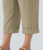 Pantalon de villégiature capri effet lin, grande taille, taille haute, avec poches