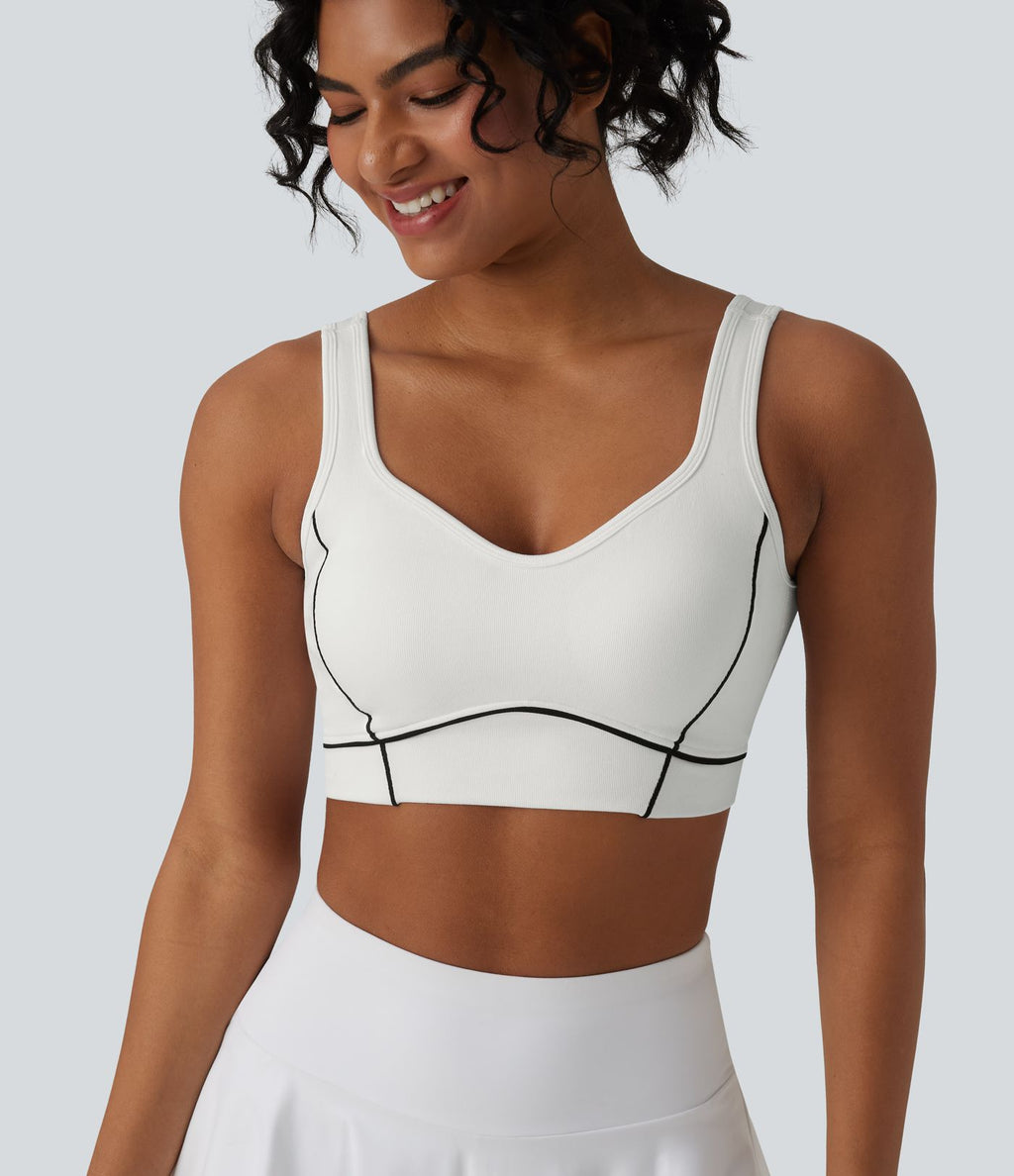 OneForm Brassière de sport de tennis sans coutures maintien léger dos nu color block soutien-gorge intégré