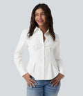 Chemise casual manches longues à ourlet arrondi