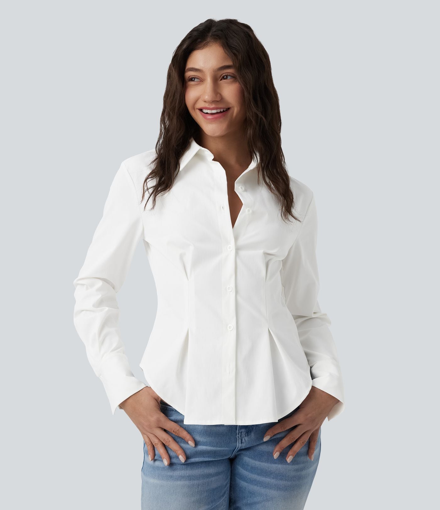 Chemise casual manches longues à ourlet arrondi