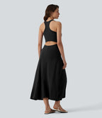 Robe mi-longue casual dos nageur sans manches avec fronces et brassière intégrée