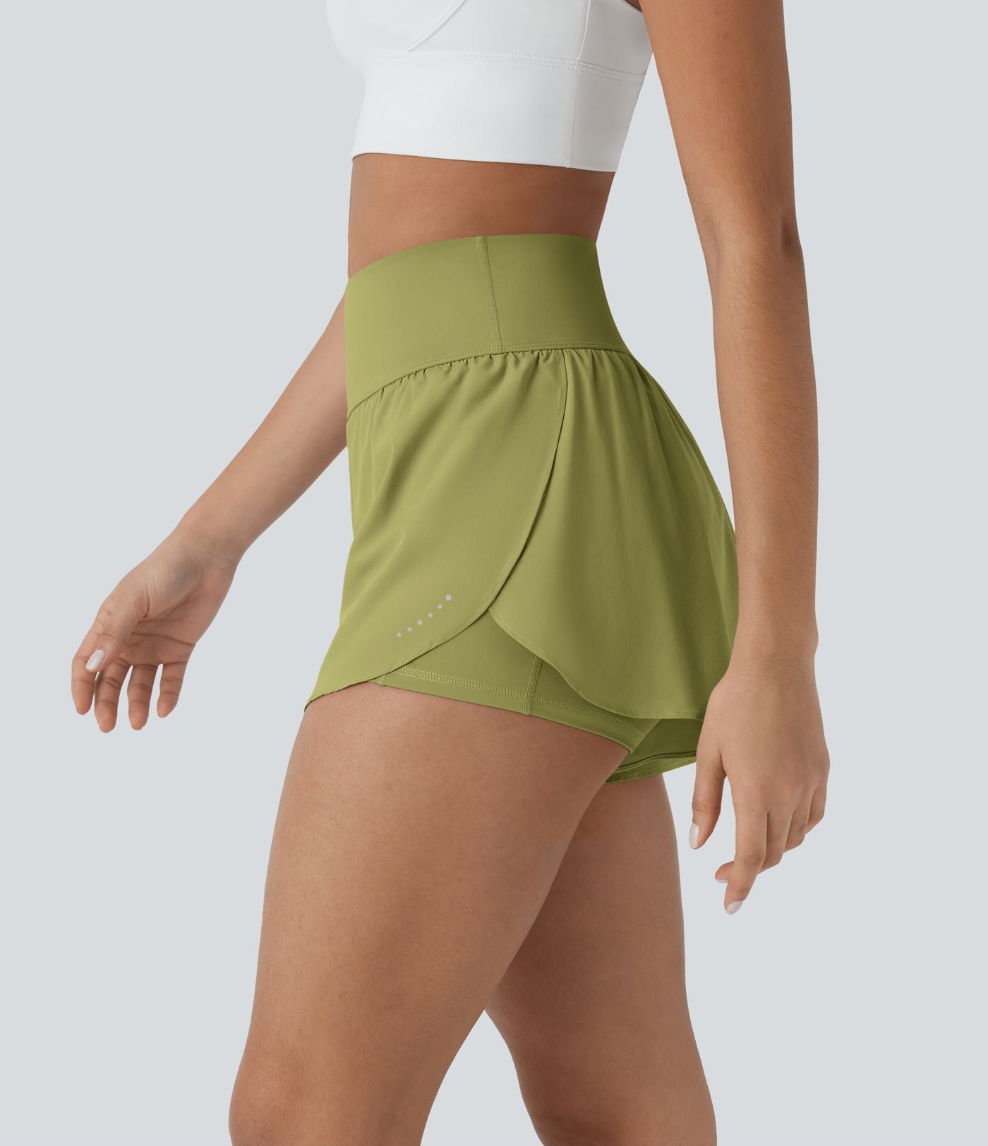 Softlyzero™ QuickDry Short de course à pied 2-en-1 taille haute à ourlet croisé avec pois réfléchissants et poches latérales