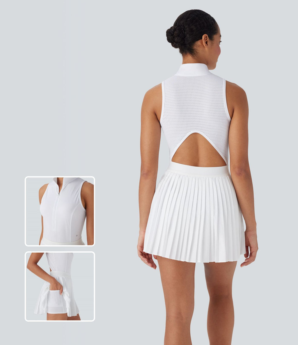 Robe de tennis courte 2-en-1 sans manches ajourée plissée à séchage rapide Breezeful™ avec poches latérales