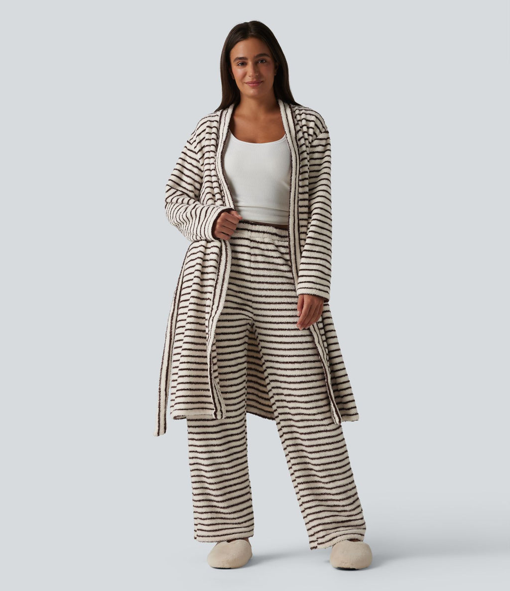 Pantalon de détente large en flanelle rayée taille haute avec poches