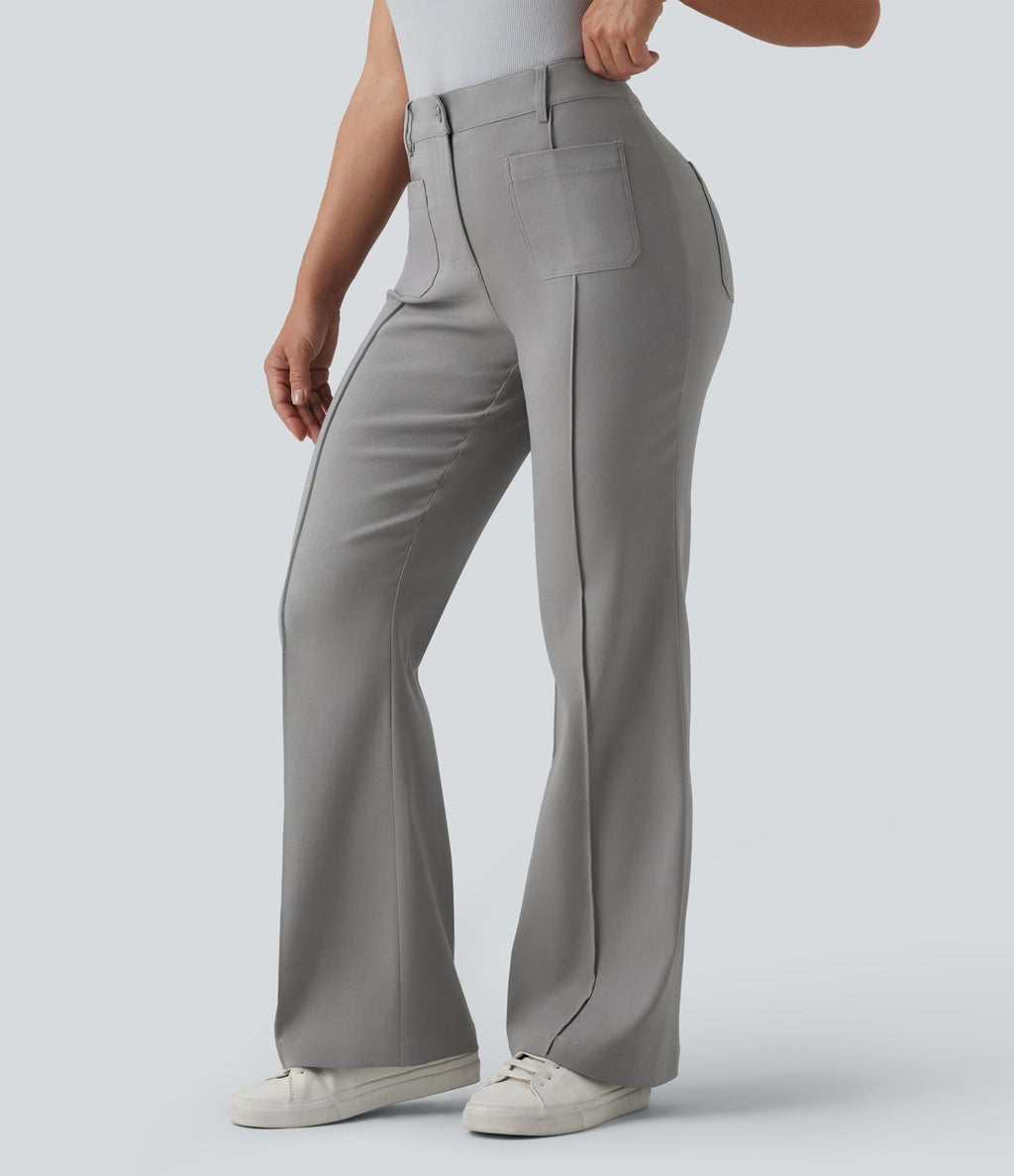 Pantalon tailleur évasé taille haute avec poches