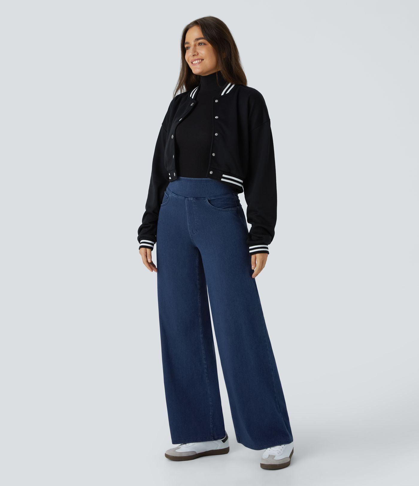 Halara Flex™ Jean Large Travail à Taille Haute Poches Multiples et Tricot Extensible