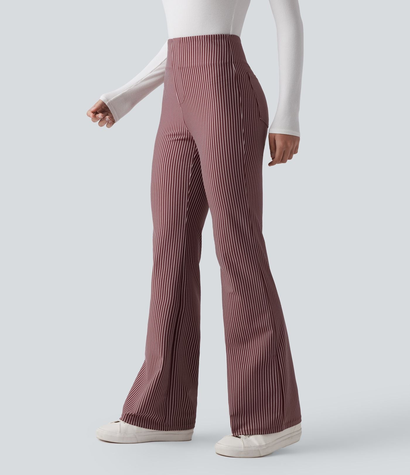 Pantalon de travail Halara Flex™ évasé à rayures, taille haute, avec poches