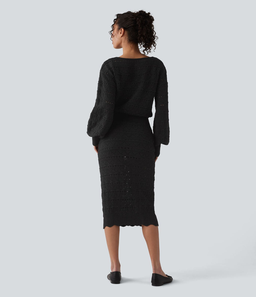 Robe pull midi casual col bateau à manches longues