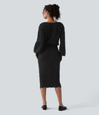 Robe pull midi casual col bateau à manches longues