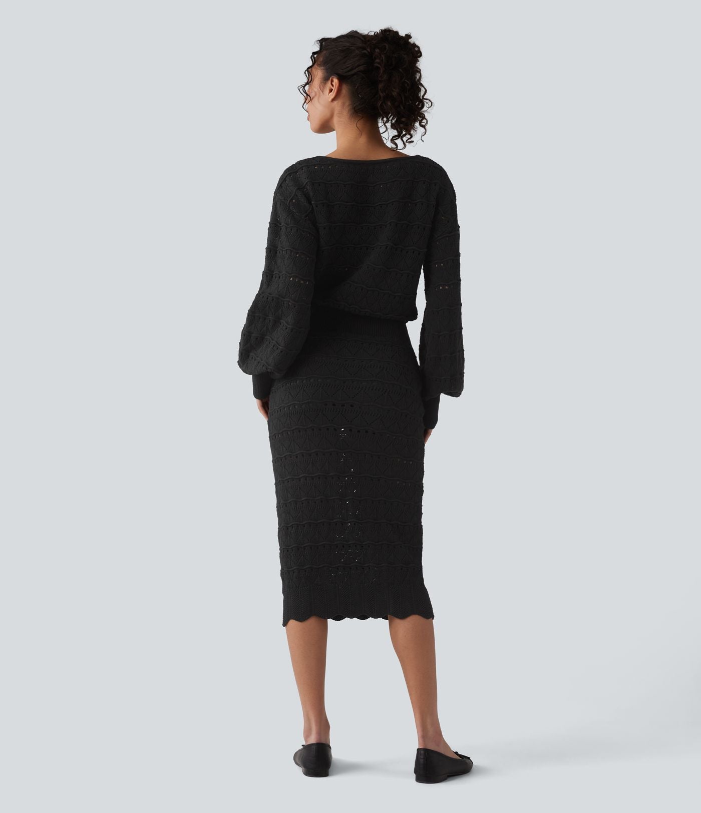 Robe pull midi casual col bateau à manches longues