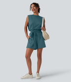 Combishort décontracté col rond sans manches effet frais InstantCool avec nœud frontal et poches, accès facile Easy Peasy, protection solaire UPF50+