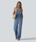 Halara Flex™ Combinaison casual en denim coupe droite cordon de serrage avec poches
