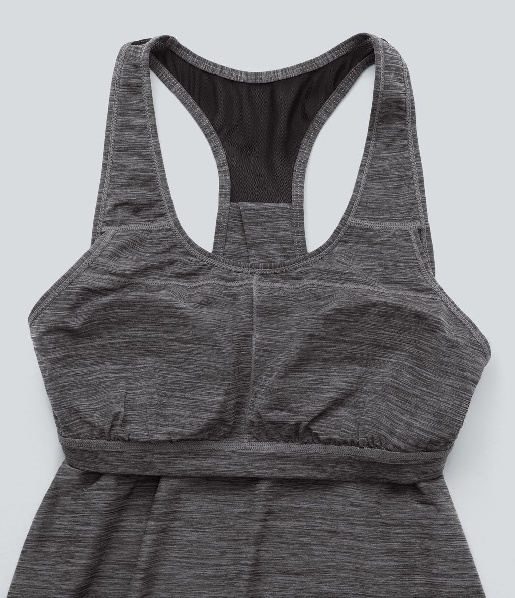 Robe active de yoga mini 2 pièces à encolure en U, dos nu, dos nageur, maille contrastante et poche latérale
