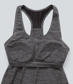 Robe active de yoga mini 2 pièces à encolure en U, dos nu, dos nageur, maille contrastante et poche latérale