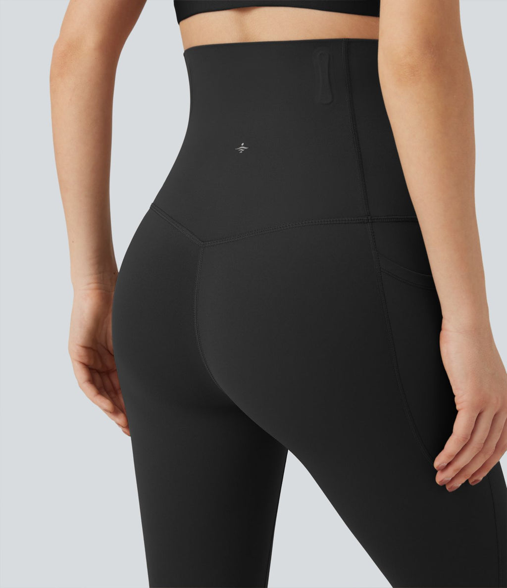 Pantalon large fluide décontracté gainant taille haute avec poches