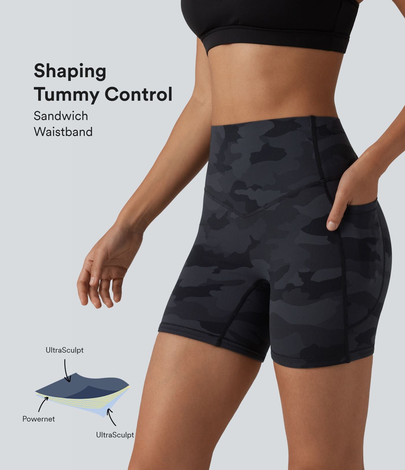 Short cycliste Halara UltraSculpt™ imprimé camouflage taille haute gainant 12,5 cm avec poches