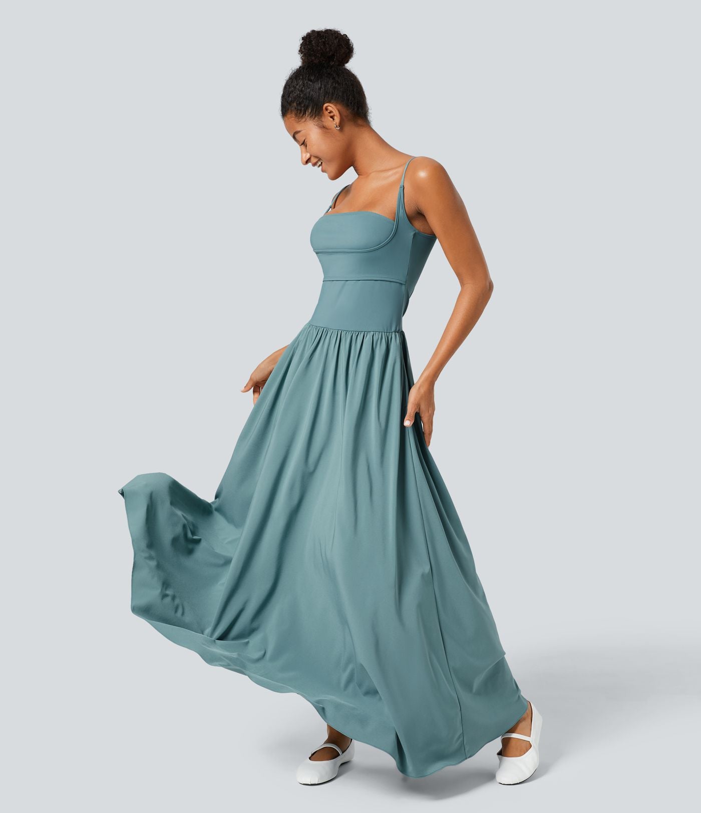 Breezeful™ Robe Débardeur Casual Dos Nu Poches Latérales Plissée Évasée Longue Séchage Rapide