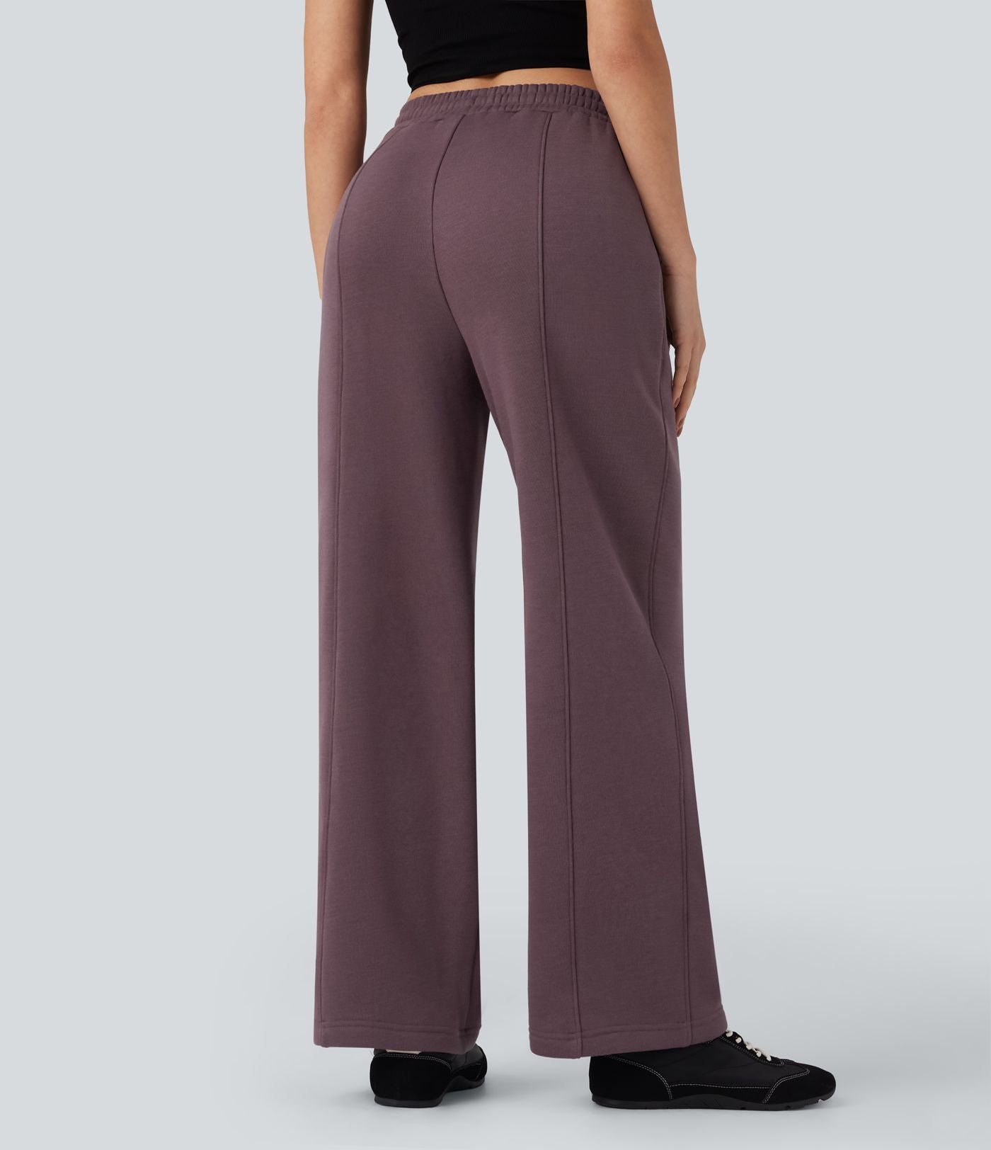 Pantalon jogging droit en coton molleton taille haute avec cordon et poches