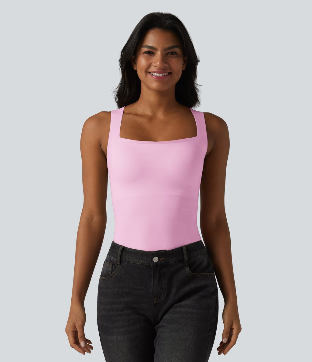 Débardeur décontracté col carré avec soutien-gorge intégré bonnets B-E