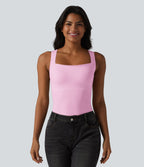 Débardeur décontracté col carré avec soutien-gorge intégré bonnets B-E