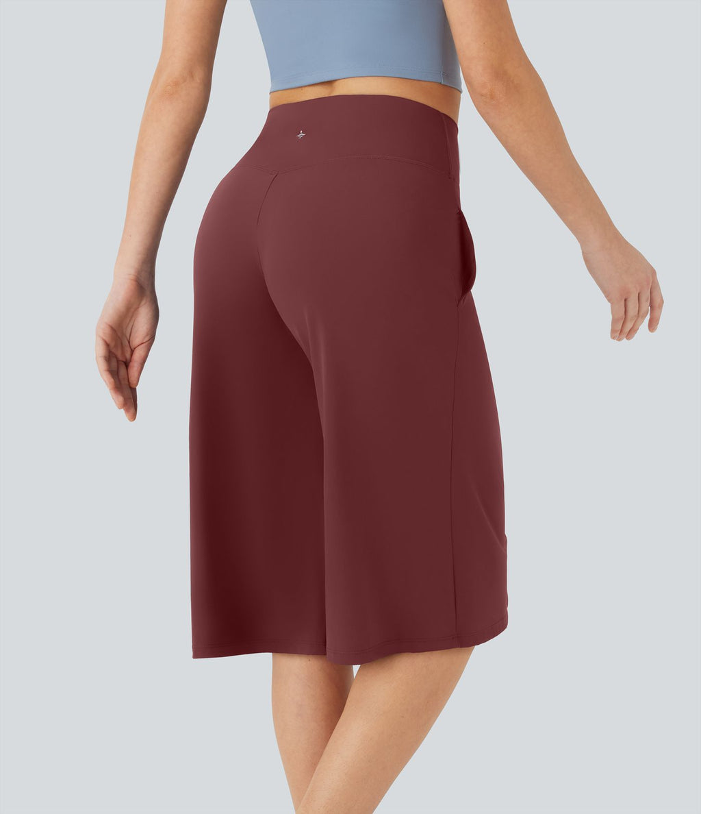 Pantacourt de yoga Cool Touch Softlyzero™ aérien à taille haute croisée, jambe large et poches