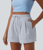Short tailleur ample vacances froissé à plis séchage rapide taille haute avec cordon de serrage et poches
