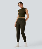 Pantalon jogging détente thermique chiné taille mi-haute séchage rapide avec cordon et poches - UPF40+