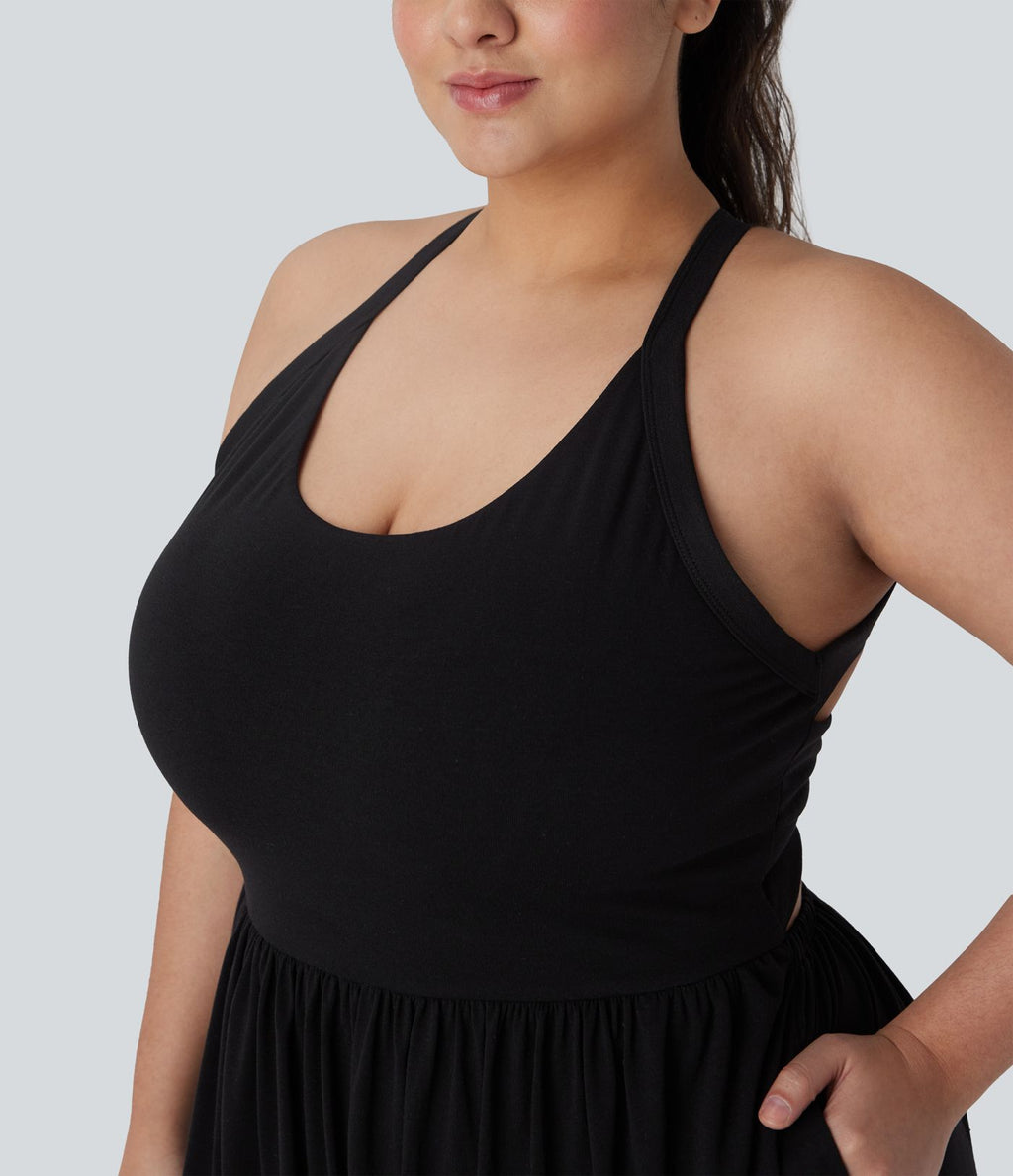 Combinaison sarouel dos nu torsadée grande taille avec poche latérale - Édition facile à enfiler