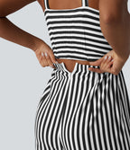 Combinaison casual sans manches à rayures en nid d'abeille torsadée froncée fermeture éclair invisible avec soutien-gorge intégré et poches - Easy Peasy