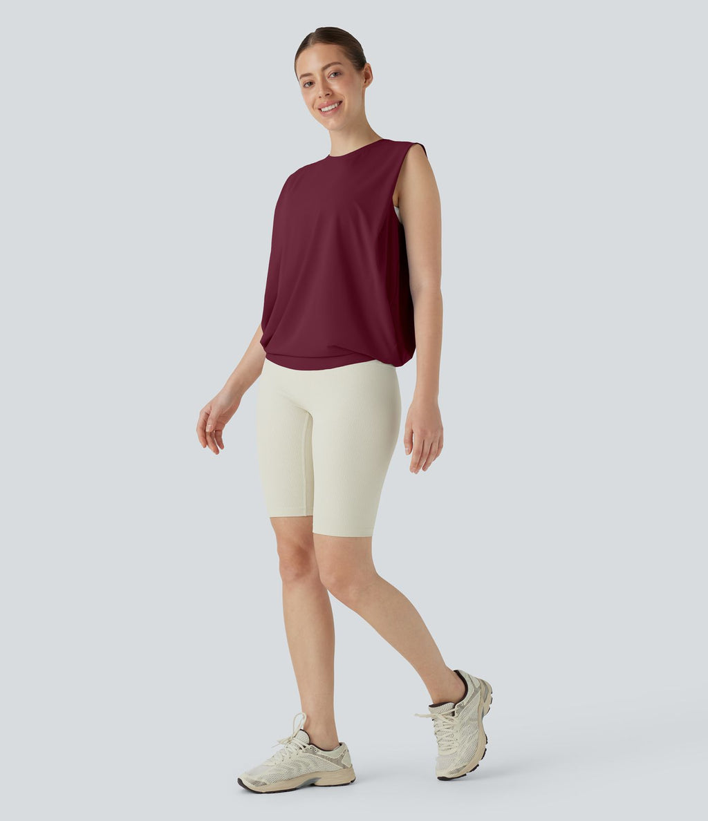 Débardeur de yoga col rond froncé, tissu rafraîchissant - Protection UPF50+