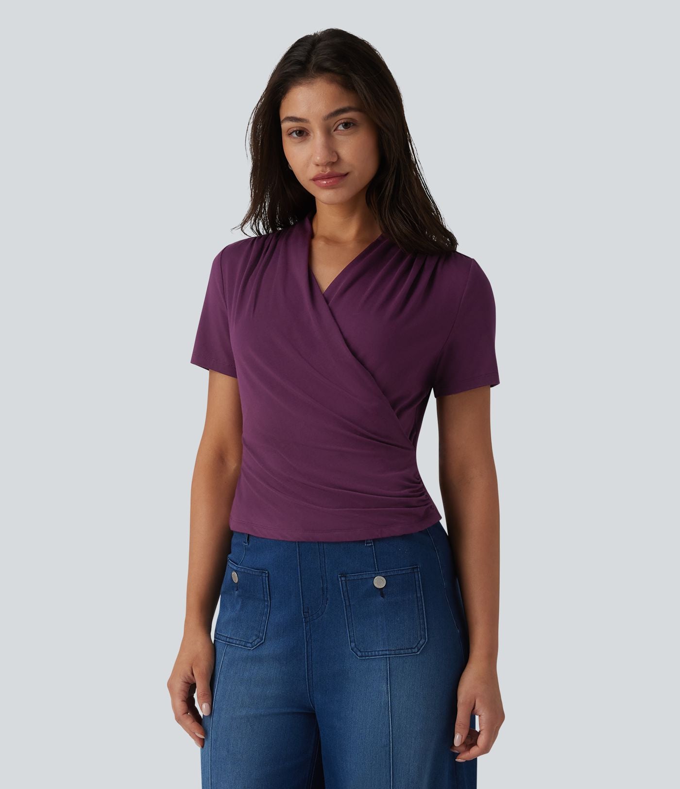 Blouse col V manches courtes pour le bureau