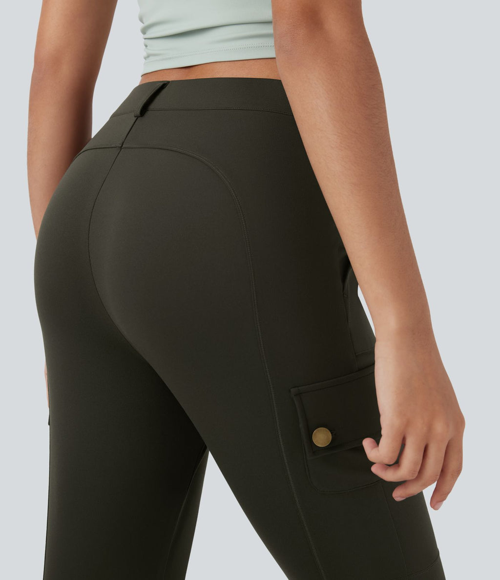 Pantalon cargo pedal pusher ajusté uni taille haute DayStretch avec poches zippées