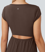 Combinaison de yoga Softlyzero™ Airy Cool Touch à col cranté, manches courtes, jambes larges et poches latérales - Édition Easy Peasy