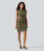 Robe mini moulante soirée col rond sans manches froncée effet frais InstantCool SoftlyZero™ Airy