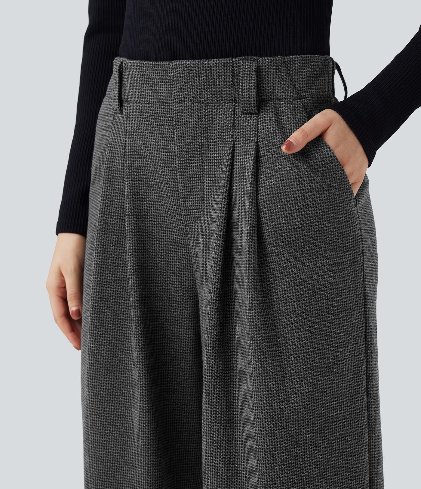 Halara Flex™ Pantalon tailleur baggy pied-de-poule taille haute avec poches