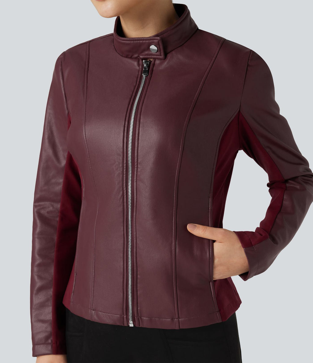 Veste polaire tissu enduit col montant zippée à manches longues avec poches