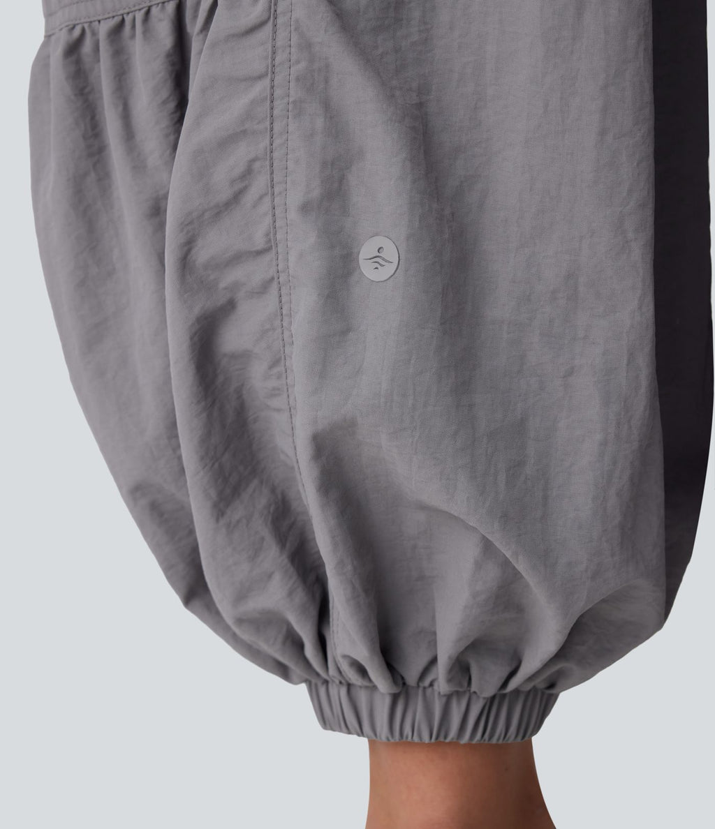Jogging cargo décontracté parachute taille moyenne à cordon avec poches latérales et fronces