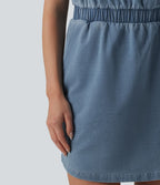 Robe mini casual en denim Halara Flex™ col rond sans manches ourlet arrondi avec poches
