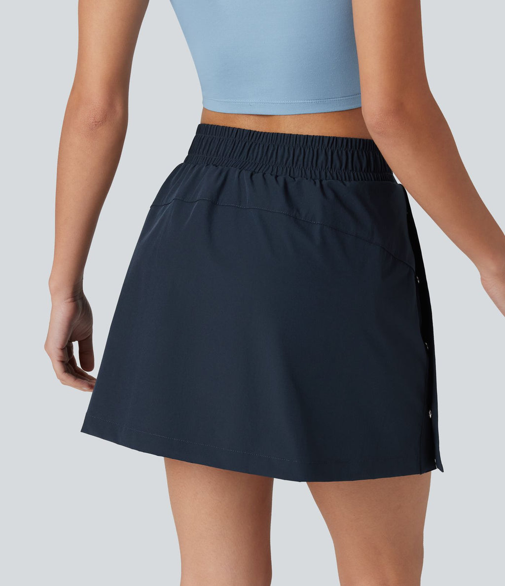 Jupe mini trapèze 2-en-1 taille haute avec boutons-pression et poches pour la randonnée