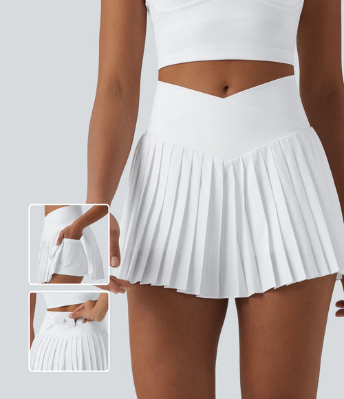 Breezeful™ Jupe-short tennis mini 2-en-1 plissée séchage rapide taille haute croisée avec poches