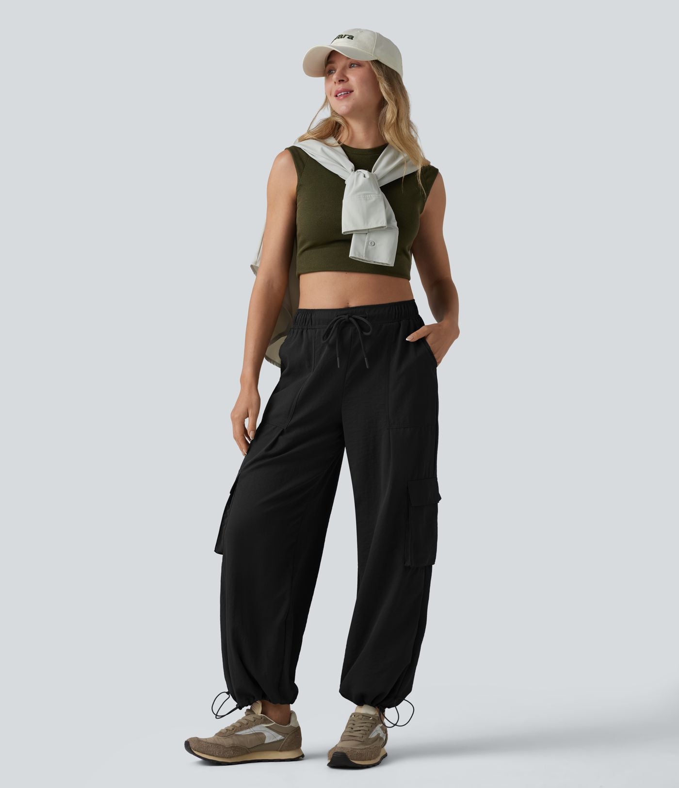 Jogging cargo coupe ballon taille mi-haute avec cordon de serrage et poches