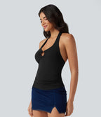 Débardeur casual dos nu à col halter avec lien à nouer et coussinets amovibles