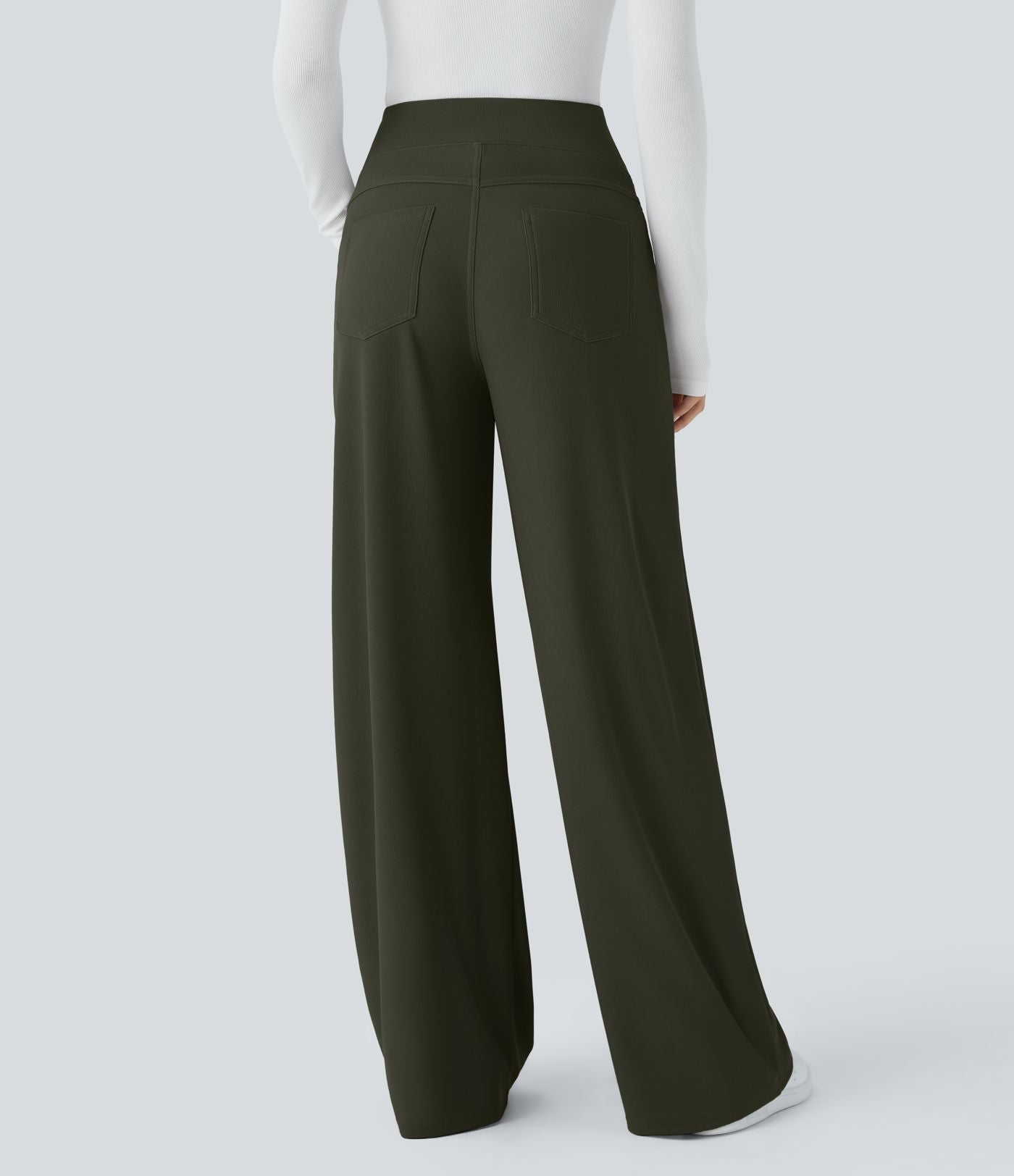 Pantalon tailleur large gainant taille haute en micro-gaufré avec poches Halara Flex™