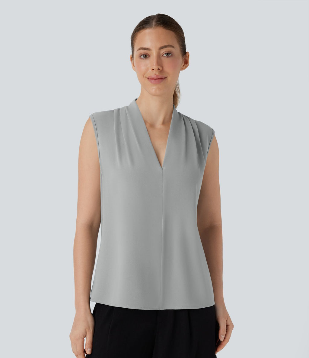 Blouse sans manches col V pour le bureau