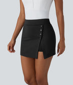 Jupe-short de golf mini taille haute 2-en-1 fendue à boutons décoratifs avec poche latérale séchage rapide - Poche pour tee de golf - UPF40+