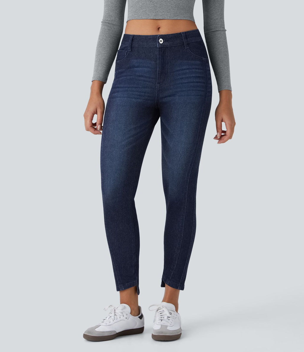 Jean skinny 7/8 décontracté taille basse Halara Flex™ avec poches zippées