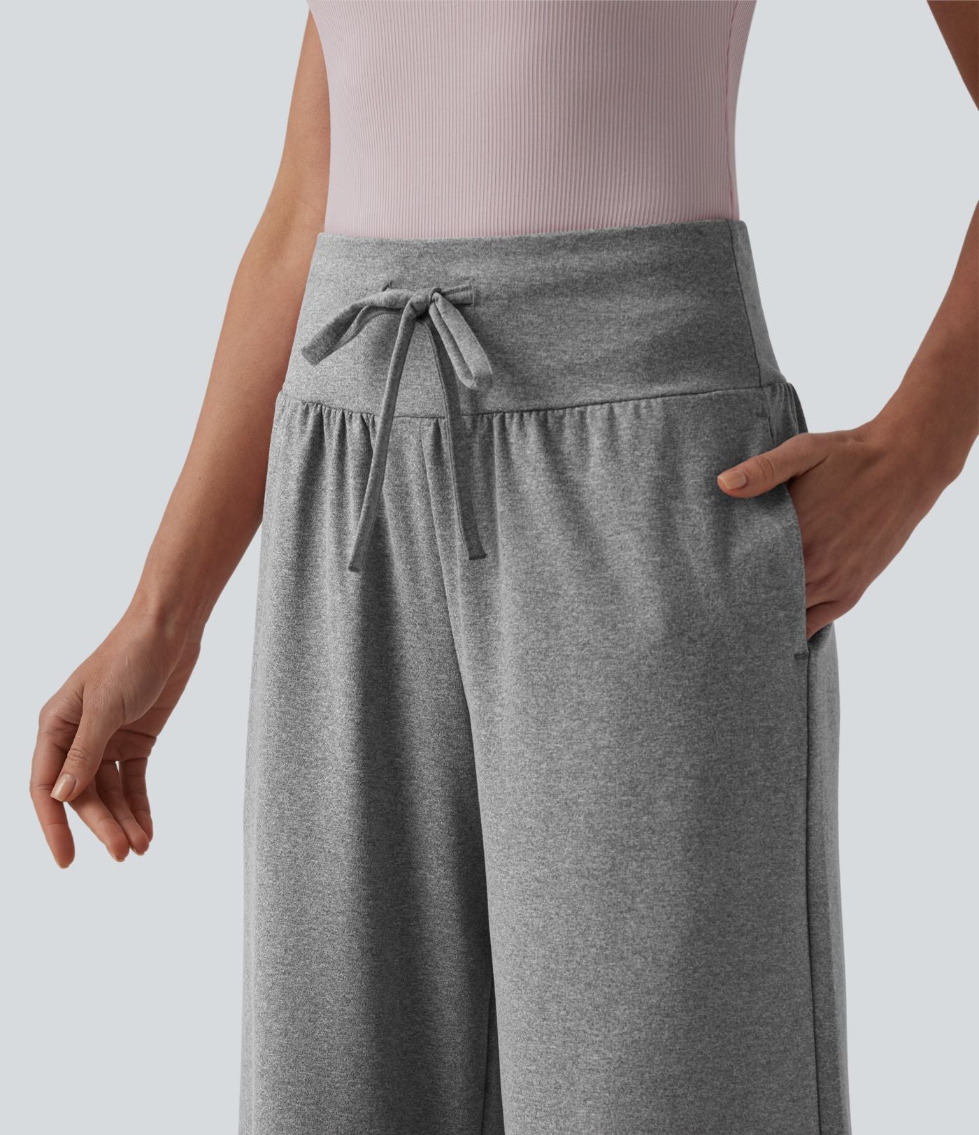 Pantalon casual large gainant taille haute à cordon de serrage avec poches