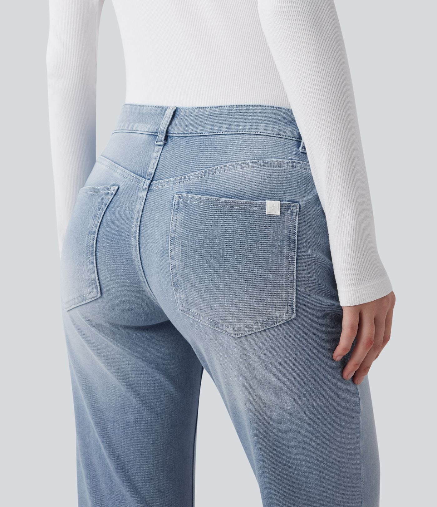 Halara Flex™ Jean évasé décontracté délavé taille basse avec poches