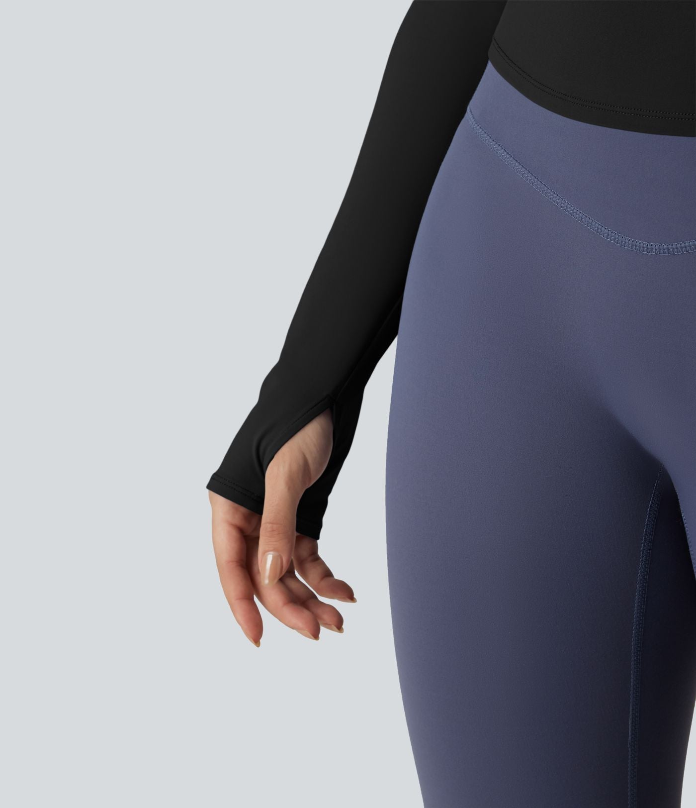 Top de sport yoga épaule asymétrique manches longues avec trous pouces