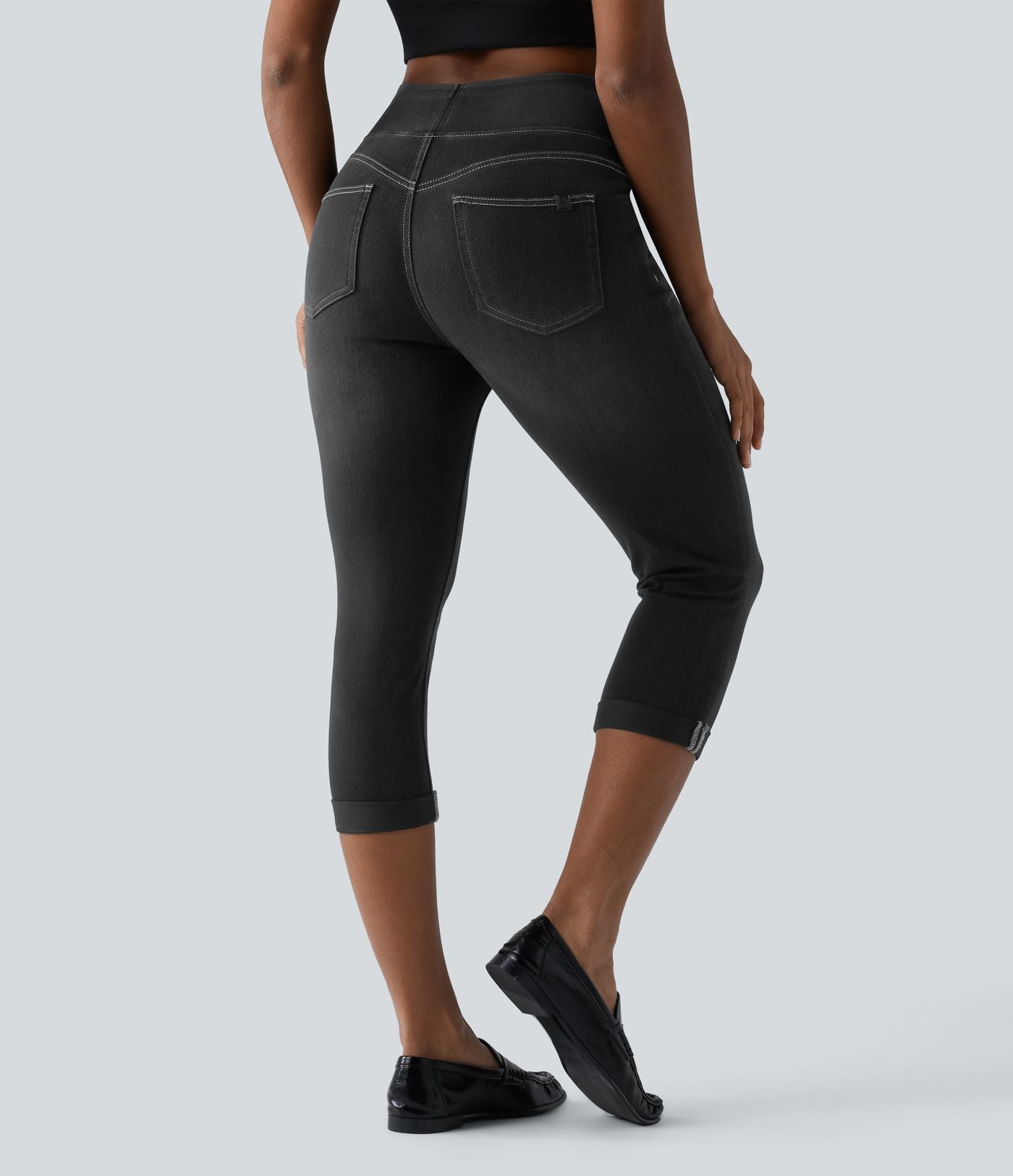 Jean capri skinny Halara Flex™ taille haute décontracté à ourlet roulotté avec poches